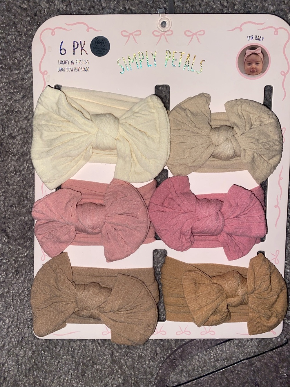 6-Pack Baby Bow Headbands - Pink, Cream, Tan, Brown